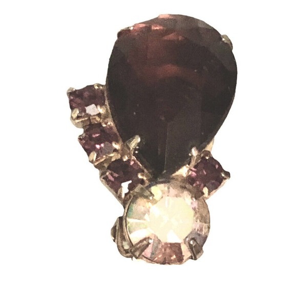 VTG DeLizza & Elster JULIANA Gold Tone Purple Glass Rhinestone Clip Earrings - Picture 4 of 8